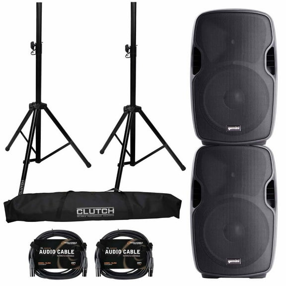 (2) Gemini AS-1500P 15" Active Speakers with Tripod Speaker Stands Package