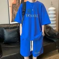 thumbnail image 3 of Chándal informal de moda de gran tamaño de verano, traje holgado para correr con diseño de gofre, camiseta holgada de manga corta y pantalones cortos deportivos, conjunto de 2 piezas para hombre, 3 of 5