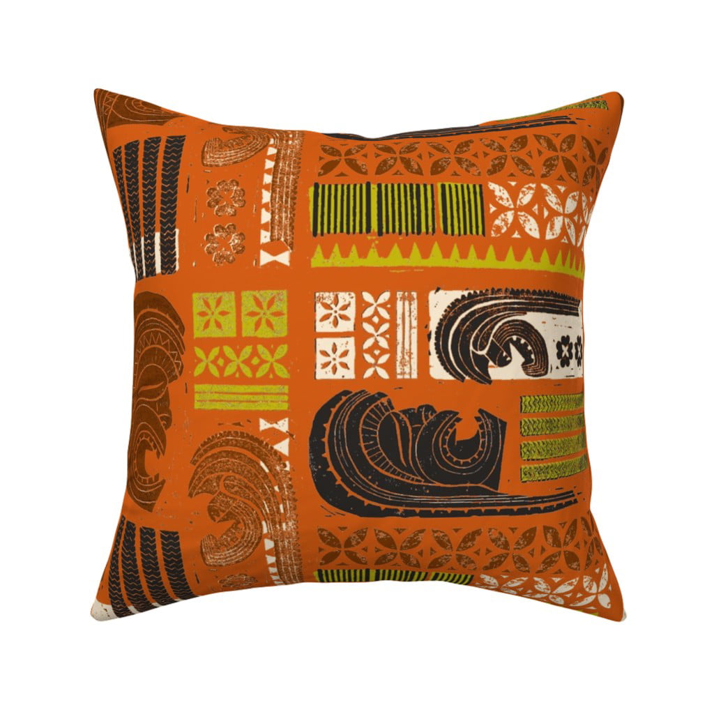 Hawaiian Tiki Tapa Vintage Mid Throw Pillow Cover w Optional Insert by Roostery 