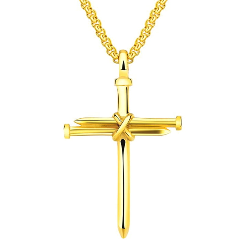 AkoaDa Men's Jewelry Stainless Steel Nail and Rope Cross Pendant Necklace Newest(Gold)