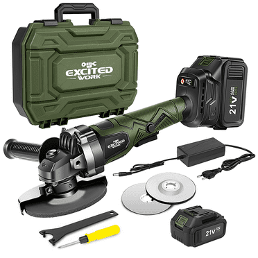 EXCITED WORK 21V 5 inch Cordless Angle Grinder, 7500rpm Brushless Electric Metal Cutting Machine with Two 4.0A Batteries and Fast Charger, 4-1/2 "Grinding Wheel for Polishing, Grinding and Cutting