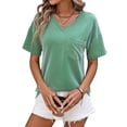 thumbnail image 3 of ZXSXSY Women's Striped V-Neck Short Sleeve Top with Pocket, 3 of 7