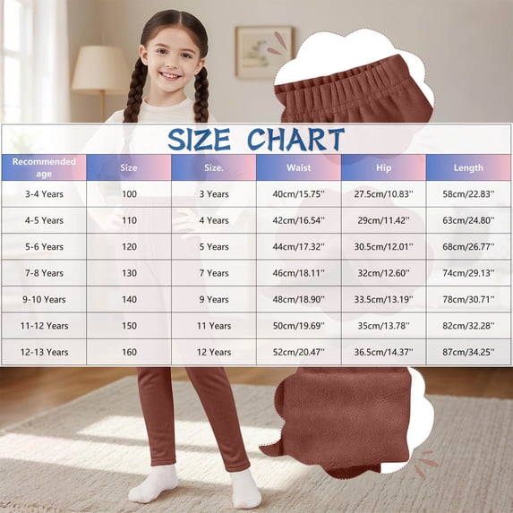 BXJX Girls Thermal Pants, Soft Fleece Lined Breathable Elastic Waist Kids Pants for Fall Winter Orange Size 3-4 T