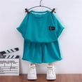 thumbnail image 2 of XIYNBAOK Juniors Sweat Suits 2 Piece Set Going Home Outfit Baby Girl Toddler Girls Outfits Tshirt and Mini Shorts Girls Clothes Size 7, Sky Blue 12-18 Months, 2 of 9