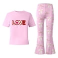 thumbnail image 5 of ZHOGXU Valentine'S Day Big Kids Girls Outfit Cute Bow Heart Print Short Sleeve Top And Flare Leg Pants Two Piece Comfortable Fashion Sets Light Pink 12-13 Years, 5 of 5