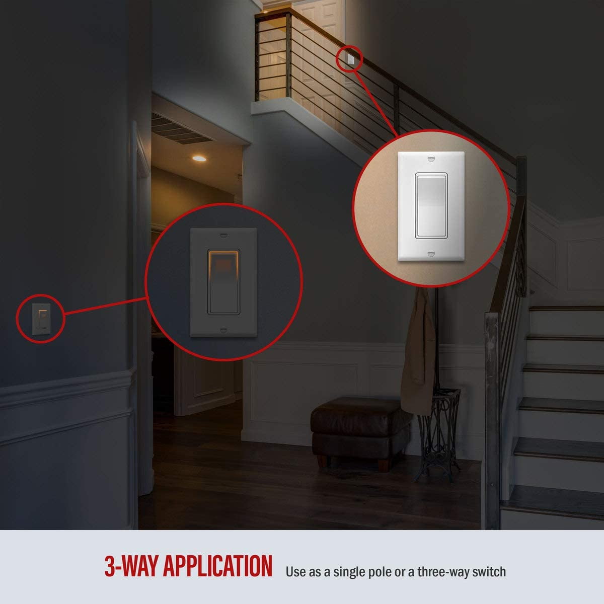 ENERLITES Illuminated 3-Way Decorator Paddle Light Switch, Three Way, Push-In and Side Wiring, Copper Wire Only, Grounding Screw, Residential Grade, 15A 120-277V, UL-Listed, 93160-W, White