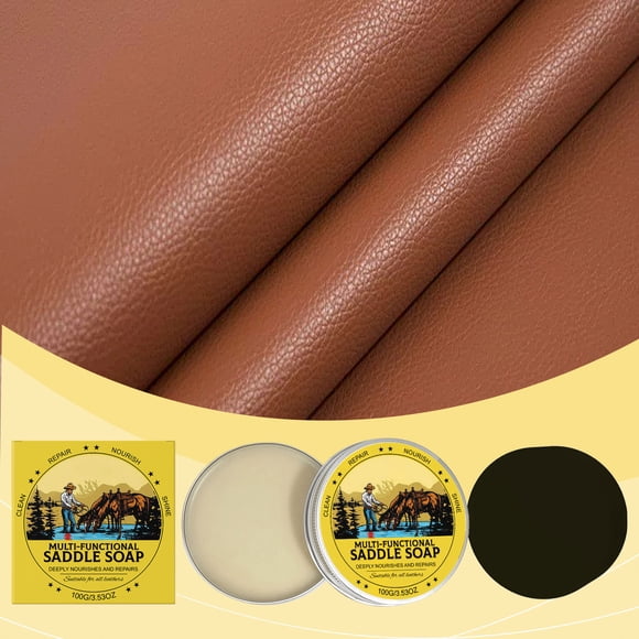 Leather Saddle Soap 2 in 1, Deep Cleansing Nourishing Cream for Equestrian Tack, Glycerin Formula for Shoes Boots Bags, Natural Ingredients and UV Protection Care