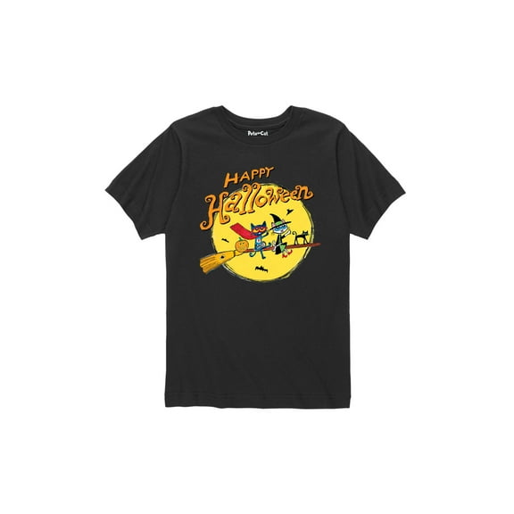 Pete The Cat - Happy Halloween On Broom - Youth Short Sleeve Graphic T-Shirt