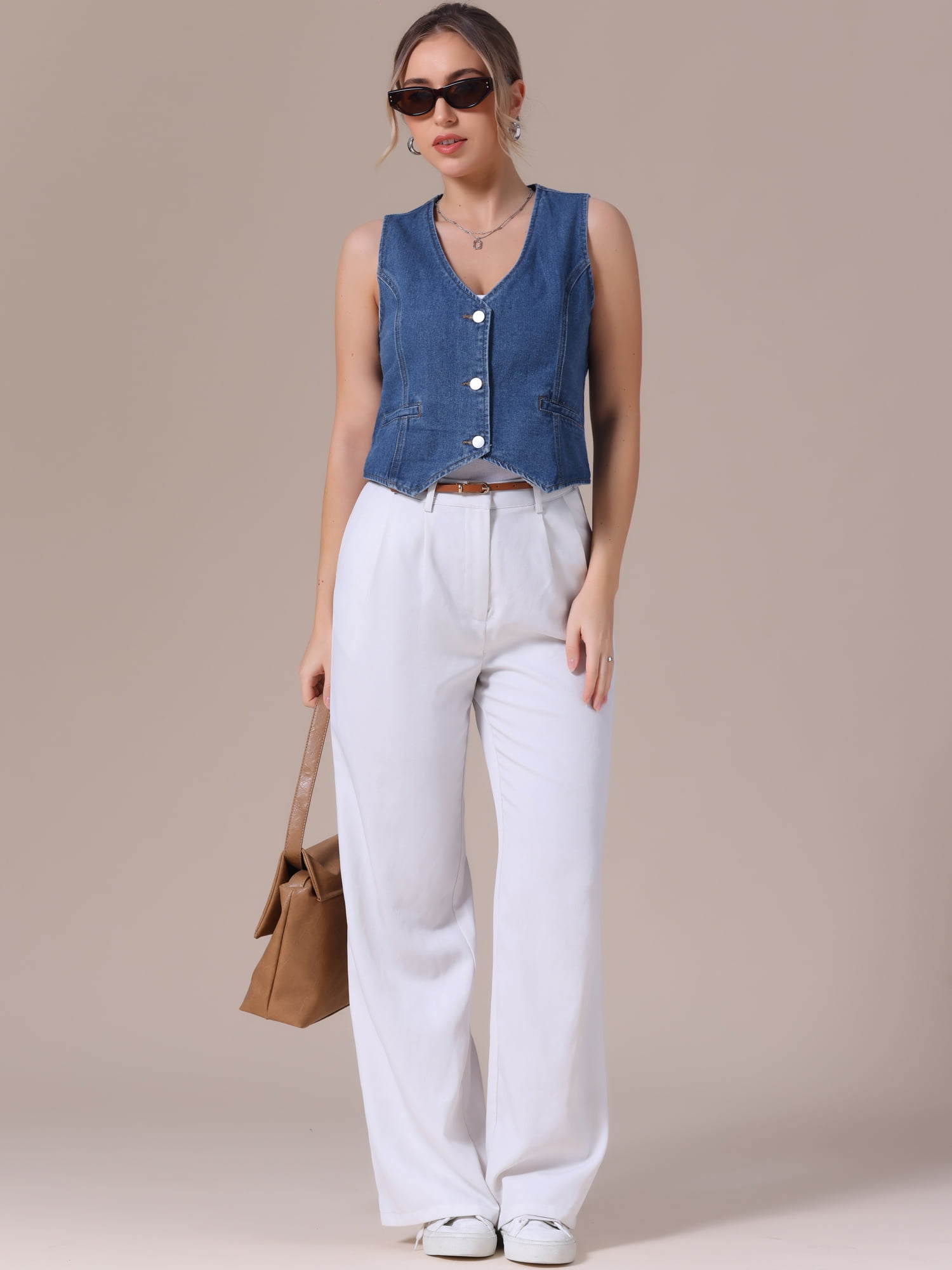 DARING DIVA Women's V Neck Waistcoat Top Casual Jean Vests L Blue