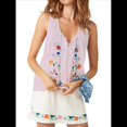 thumbnail image 1 of Blusas Bordadas con Flores para Mujer, Cuello en U, Flecos y Lazo Frontal, Camisetas Sin Mangas Holgadas Estilo Bohemio . Rosa M, 1 of 8