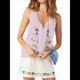 thumbnail image 1 of Blusas Bordadas con Flores para Mujer, Cuello en U, Flecos y Lazo Frontal, Camisetas Sin Mangas Holgadas Estilo Bohemio . Rosa M, 1 of 8