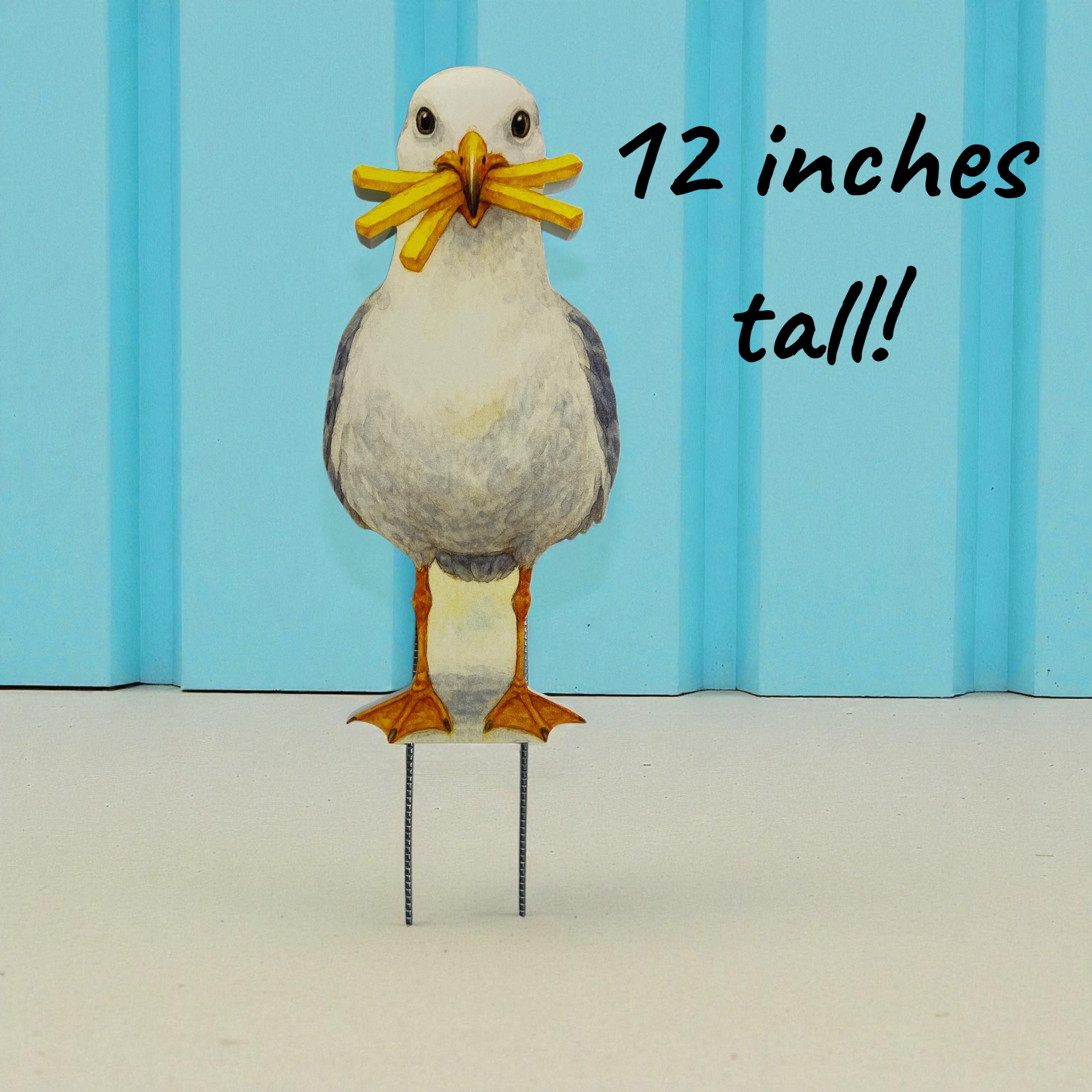 Seagull Yard Signs - Funny Beach Bird Lawn Decorations with French Fries, PVC Outdoor Decor with Metal Stakes