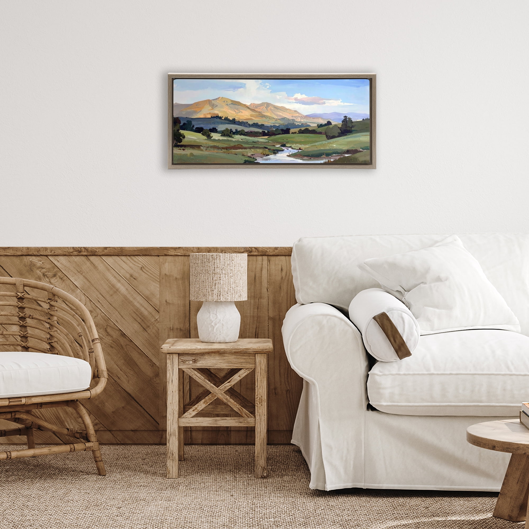 Stupell Industries Winding River Across Valley Brown Framed Floater Canvas Wall Art, design by Alonza Saunders