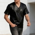 thumbnail image 2 of JAJAHO Short Sleeve T Shirt Men PU Leather Shirts V Neck Party Tee Night Out Clubwear Classic Tops, 2 of 4