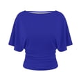 thumbnail image 5 of Aihuaihua Cinched Waist Tops for Women Summer Boat Neck Short Sleeve Y2k Clothes Casual Loose Fit Ruched T Shirts Spring Summer Clothes, 5 of 5