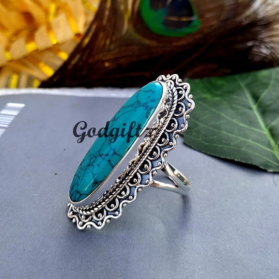 Dainty Turquoise Ring: Handmade 925 Sterling Silver Boho Jewelry