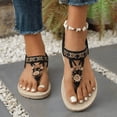thumbnail image 4 of YgkuHd Women's Casual Flat Sandals Bohemian Style Thong Toe Intricate Floral Embroidery Woven Jute Sole Black,9, 4 of 7