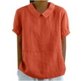 thumbnail image 3 of Dazajoo Summer Linen Tops for Women 2025 Casual Short Sleeve Solid Color Shirts Round Neck Lapel Collar Blouses,Orange,M, 3 of 7
