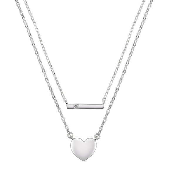 Fine Silver Plated Heart Layer Pendant Necklace, 16 & 18 2" Extender