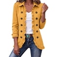 thumbnail image 3 of Gealkoca Women's Ruffle Trim Button Down Jacket Collared 3/4 Sleeve Lightweight Casual Coat Open Front Jackets with Lining for Fall Spring Daily Wear, 3 of 10