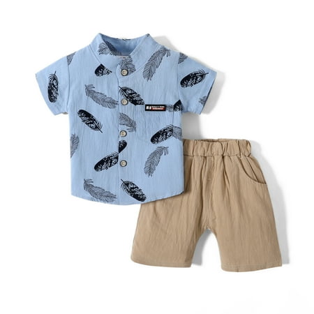

PatPat 2pcs Baby Boys Cactus Short Sleeve Summer Outfits Set Lapel Button up T-Shirt Tops Elastic Waistband Shorts Set Toddler Clothes Set Beachwear 0-3T