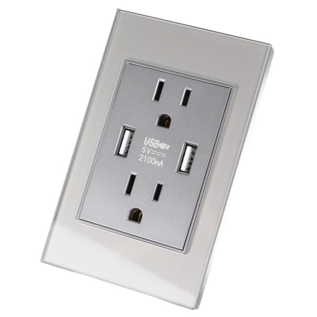 Toma USB serie 118, 2,1 A, panel de vidrio templado, enchufe USB, color gris