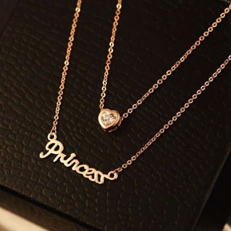 Fancyleo Women Girls Fashion Rose Gold Princess Pendant Necklace Zircon Crystal Heart Necklace Birthday Present Jewelry Christmas