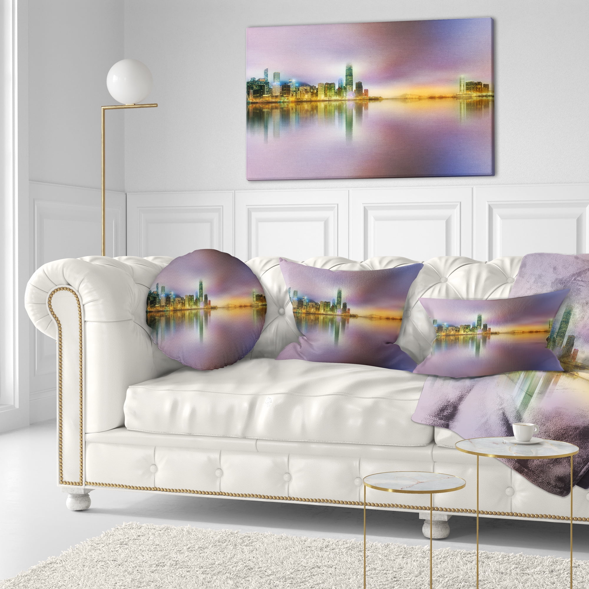 Designart Hong Kong Panorama at Twilight - Cityscape Photo Throw Pillow - 12x20