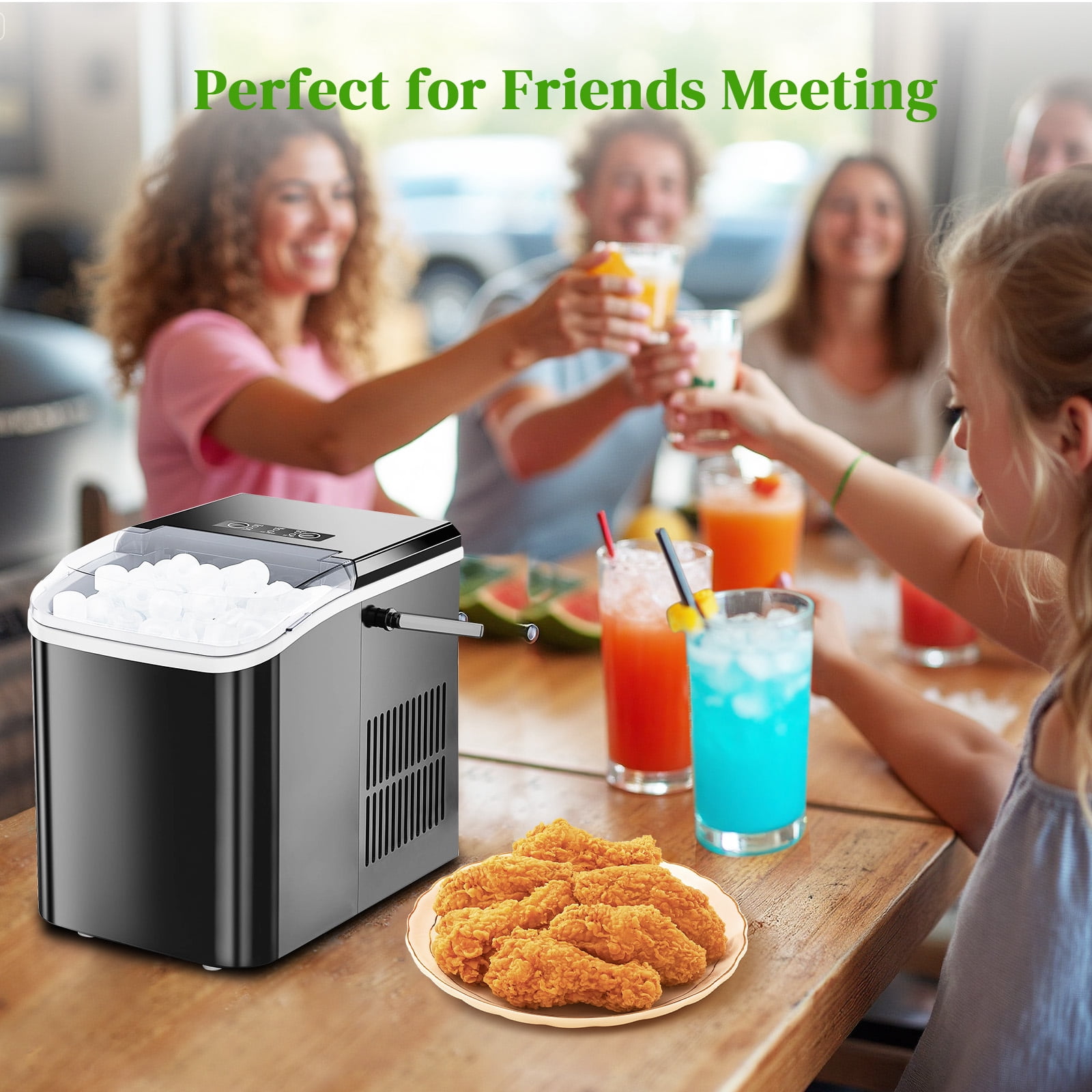 Haysky Countertop Ice Maker, 26 Lbs/24H, Ice in 6Mins, 2 Sizes, Self-Cleaning Portable Ice Machine Countertops for Home, Office, RV, Camping, Black