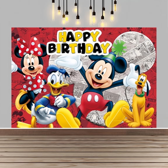 Mickey And Minnie Happy Birthday Anime Cartoon Theme Backdrops Banner Birthday Party Decor Supplies(5x3ft)