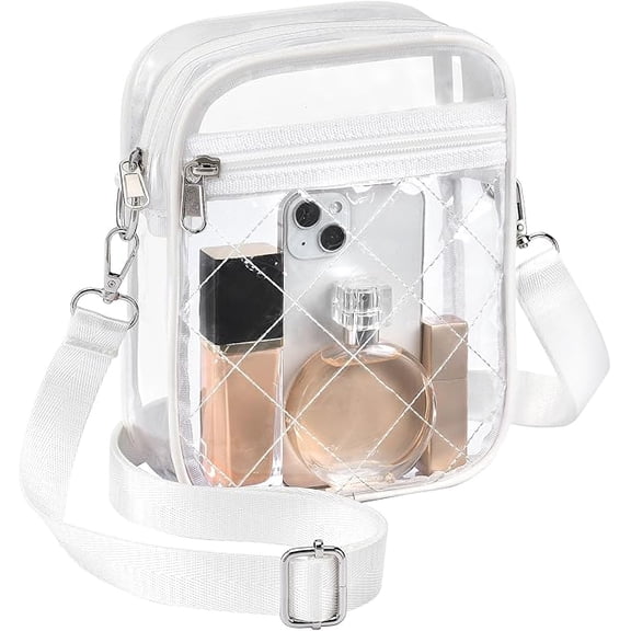 Clear Purse for Women Stadium Crossbody, Clear Bag for Stadium Events, Transparent Crossbody Bag for Concerts Fans-White