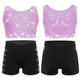 thumbnail image 6 of Nyeemya Kids Girls 2Pcs Shiny Rhinestones Dance Outfit Set Crop Top Shorts Set for Sports Yoga Gymnastics Light Purple Black 12, 6 of 6