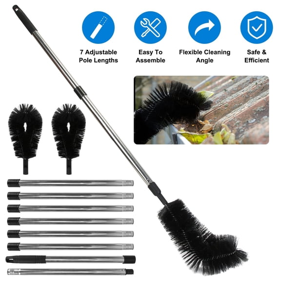 Imountek 10.5ft Gutter Cleaning Brush with Telescoping Handle, Extendable Gutter Cleaning Tool with 2 Angled Brushes Anti-Slip Gloves & Safety Goggles