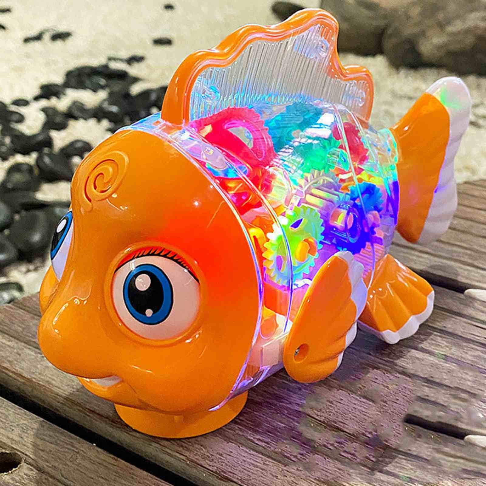 Momihoom Transparent Electric Gear Gold Fish Toddler Toys with Music & Lights. Perfect for Babies Tummy Time, Educational Gear Toys for Boys Girls 3+