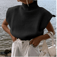 thumbnail image 3 of Wangsaura Women Short Sleeve High Collar Top Solid Color Top Sweater for Ladies, 3 of 6
