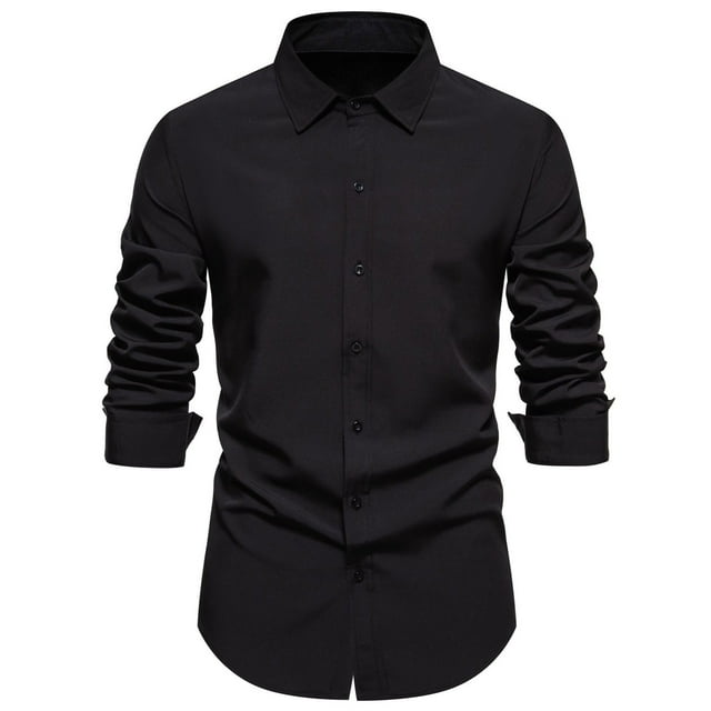 KIHOUT Chemises Homme Décontracté Mode Col Rabattu Bouton Chemise à Manches Longues Blouse BK/M