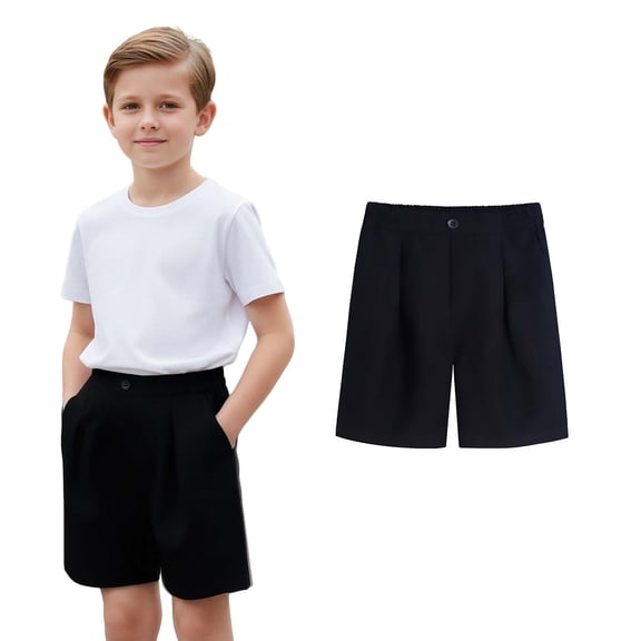 Toddler Boys School Uniform Shorts Causal Elastic Waist Straight Black School Pants with Pockets Summer Boys Shorts Size 1-2 Years