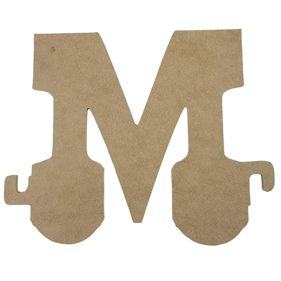 6" Wooden Letter M Unfinished, Train Font, Craft Cutout 1-8" Thick