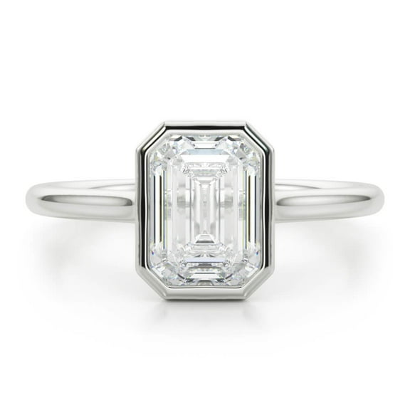 Lina Jewel 2.24 Ct Emerald Cut Engagement Ring for Her - Bezel Setting 14K White Gold Plated Ring - Lab-Created Simulated Diamond for Women - Ideal Proposal or Wedding Ring - Elegant Gift for Her