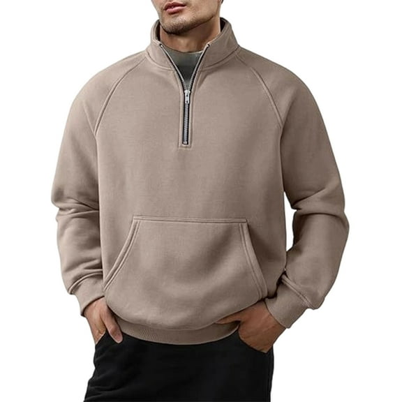 ZUKMRJPC Men's Quarter Zip Pullover Sweater Long Sleeve Casual Fleece Lined Fall Winter Sweatshirt Warm Loose Mock Neck Tops with Pocket