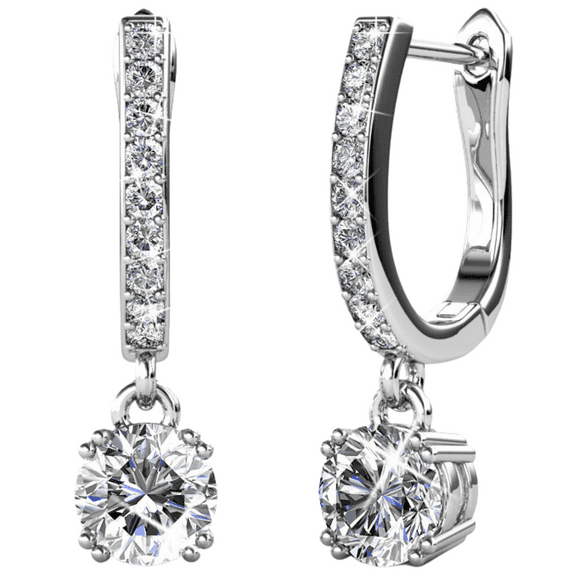 Cate & Chloe McKenzie 18k White Gold Plated Silver Dangle Earrings with Swarovski Crystals for Women