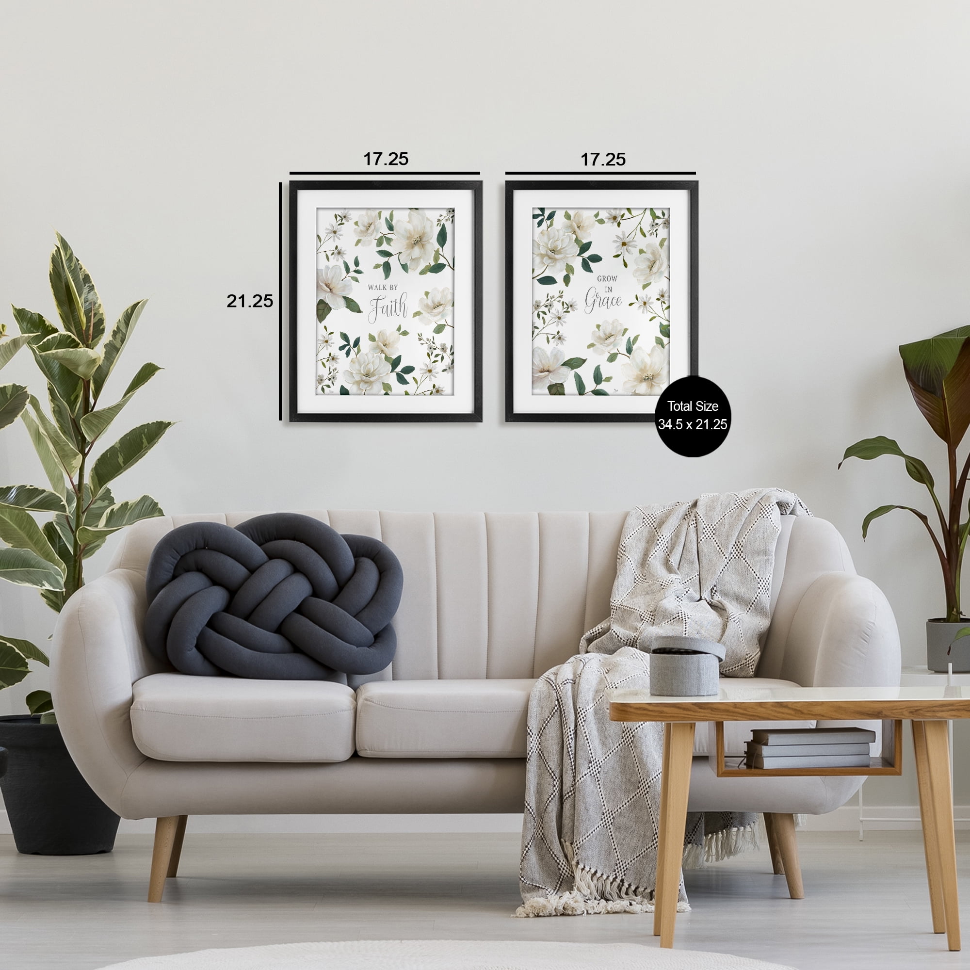 Stupell Industries Spiritual Faith Sayings with Florals 2 Piece Black Framed Print Under Glass Set, design by Nan