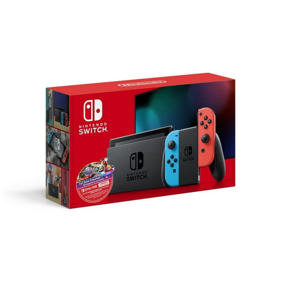 Nintendo Switch™ w/ Neon Blue & Neon Red Joy-Con™ + Mario Kart™ 8 Deluxe (Full Game Download) + 3 Month Nintendo Switch Online Individual Membership (FR)