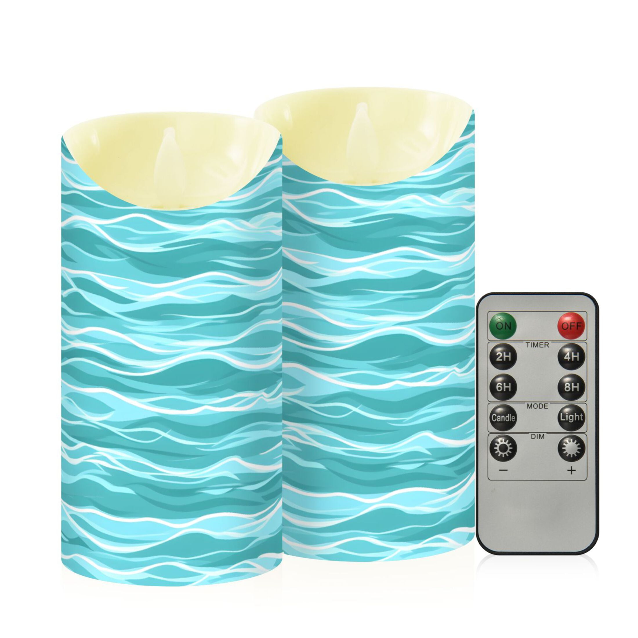 Teal Ocean Flameless Candles 2 PCS with Remote Realistic Moving Flame LED Tapered Pillar Set for Home Decor