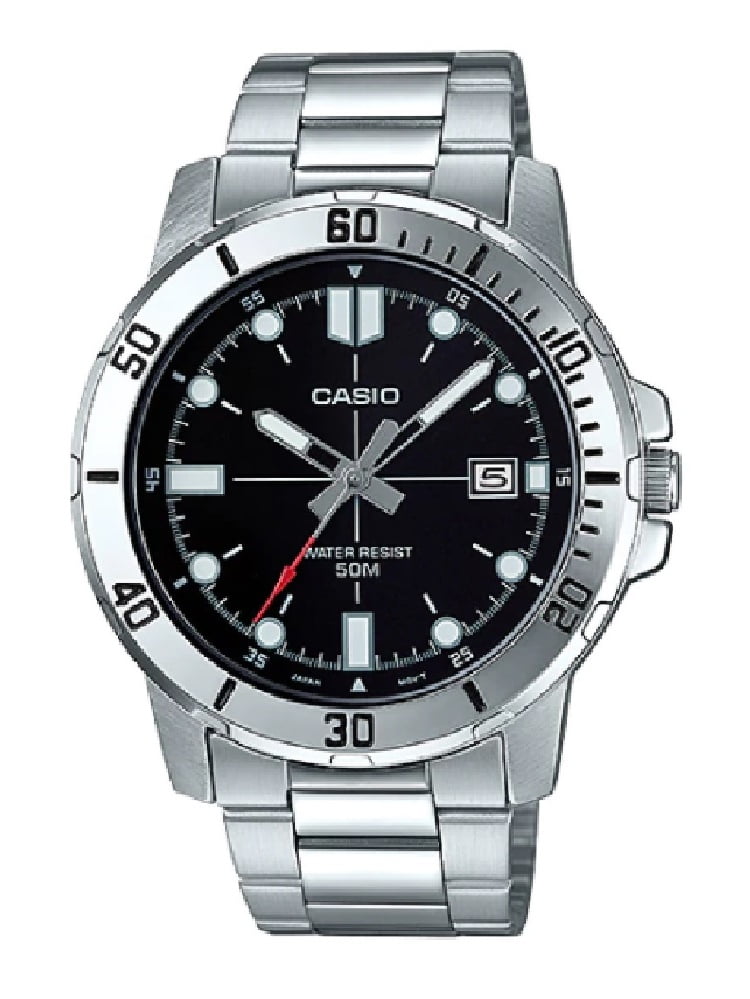 Casio Mens Analog Stainless Steel Band and Case Silver Black Dial 50
