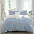 thumbnail image 2 of Vintage Sky Blue Bedding 3 Piece Duvet Cover Set Full Size, Farmhouse Retro Solid Color Linen Texture Soft Microfiber Comforter Cover with Zipper Closure & Pillowcases, FadeResistant Quilt Cover, 2 of 9