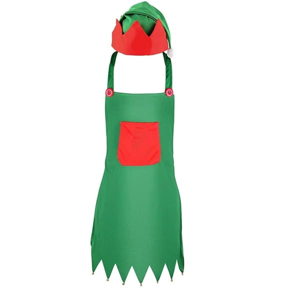 JZROCKER Christmas Hat Elf Apron Kitchen Aprons Xmas Dinner Party Apron Set