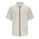 thumbnail image 3 of Camisas Manga Larga Hombre Camisa de playa de verano con cremallera de manga corta informal para hombre Camisa elástica arrugada con ligera (Beige, XL), 3 of 7