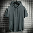 thumbnail image 2 of MIXUE Shirts For Men Summer Solid Color Hooded Short Sleeve Sports Loose Casual Pullover Tops Tshirts Streetwear,Gray,L, 2 of 3