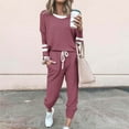 thumbnail image 2 of Women's Two Piece Set Fall 2025 Long Sleeve Striped Tops Drawstring Sweatpants Jogger Set Casual Comfy Outfits with pickets (5XL, Purple), 2 of 5
